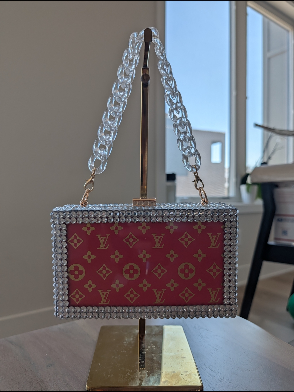 Monogram Crystal-Trim Box Clutch with Clear Chain - Picture 10 of 15